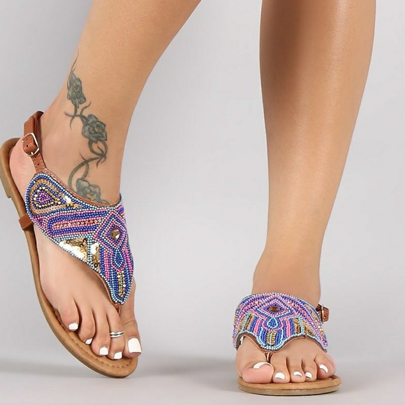 𝙇𝙖𝙨𝙩 6, 6.5, 7, 7.5, 8 🖤Beadwork Slingback Thong Flat - Picture 6 of 7